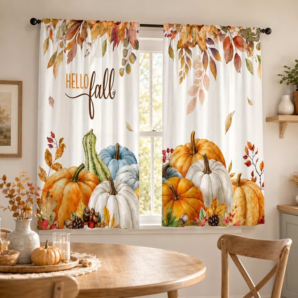 HunnmingRe 2 Pcs Fall Pumpkin Curtains