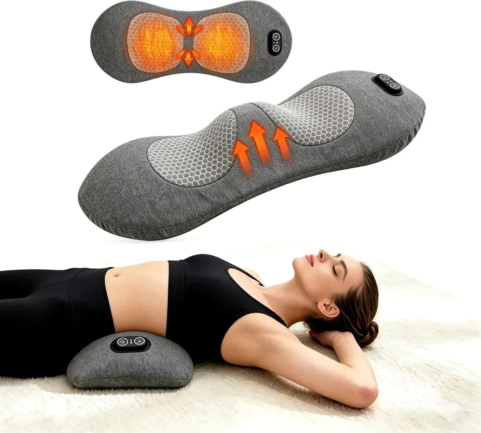2026 Upgraded 3-in-1 Lumbar Support Pillow, Triple Fusion Lower Back Massager with Heat Vibration & Stretching, Ergonomic Waist Cushion for Home Office Car Bed Travel(Dark Gray)