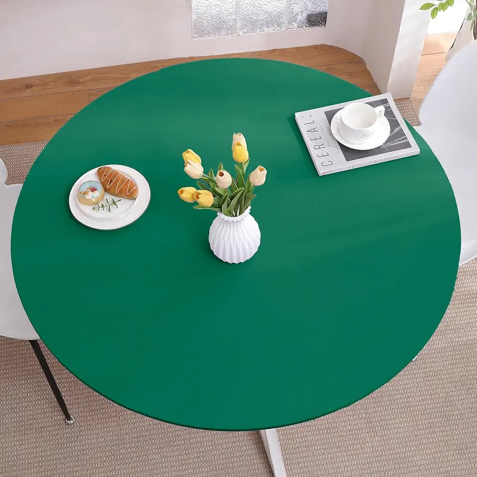 Round Elastic Fitted Tablecloth for 42"-50" Tables, Dark Green