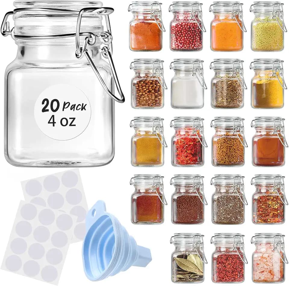 SKOCHE Spice Jars 20 Pack Small 4 oz Glass Jars Spice Jars Herb Jars