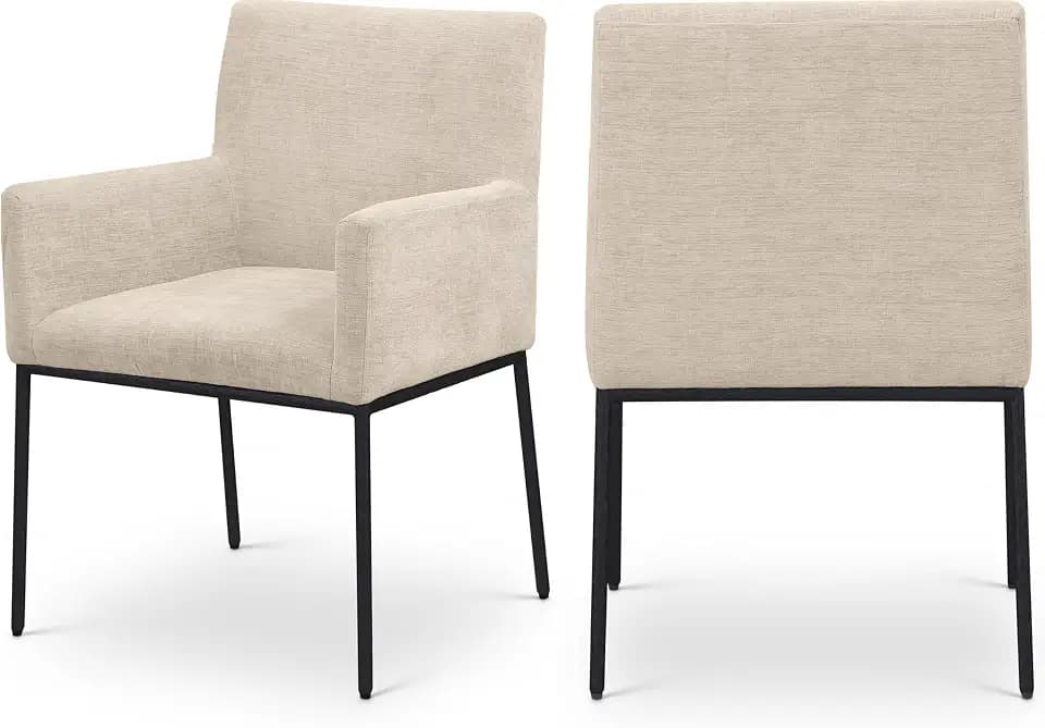 Meridian Furniture 11001Beige-C Reeves Collection Modern | Contemporary Dining Chair with Soft Beige Chenille Fabric, Matte Black Forged Iron Legs & Frame, 24" W x 24.5" D x 34" H, Beige, Set of 2