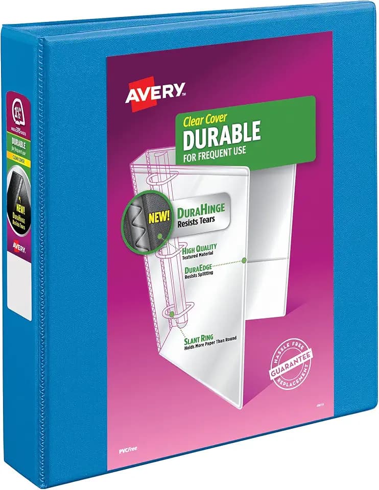 Avery® Durable View 3 Ring Binder, 1.5" Slant Rings, 1 Blue Binder