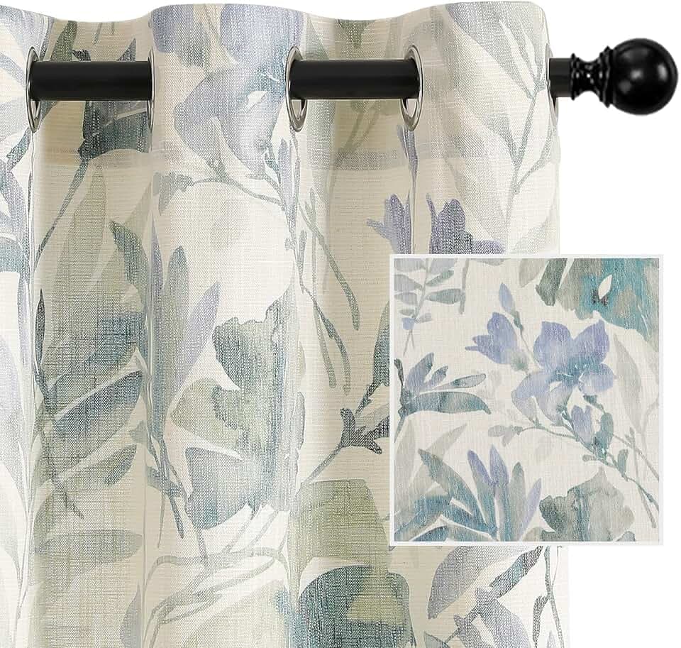 MYSKY HOME Green Floral Curtains 108 inches Long Light Filtering Curtains for Living Room Drapes for Bathroom Farmhouse Floral Printing Window Treatment Grommet 2 Panels,Sage and Natural