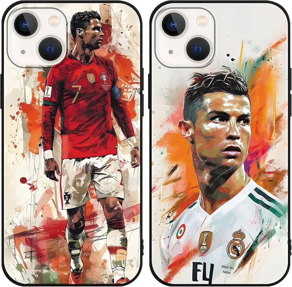 2 Stück Handyhülle für iPhone 13 iPhone 14 Hülle 6.1", Fußball Legend Player Cool Mode Sport 7 Muster Case Weich Silikon Stoßfest Cover Schutzhülle für Fans, Idol