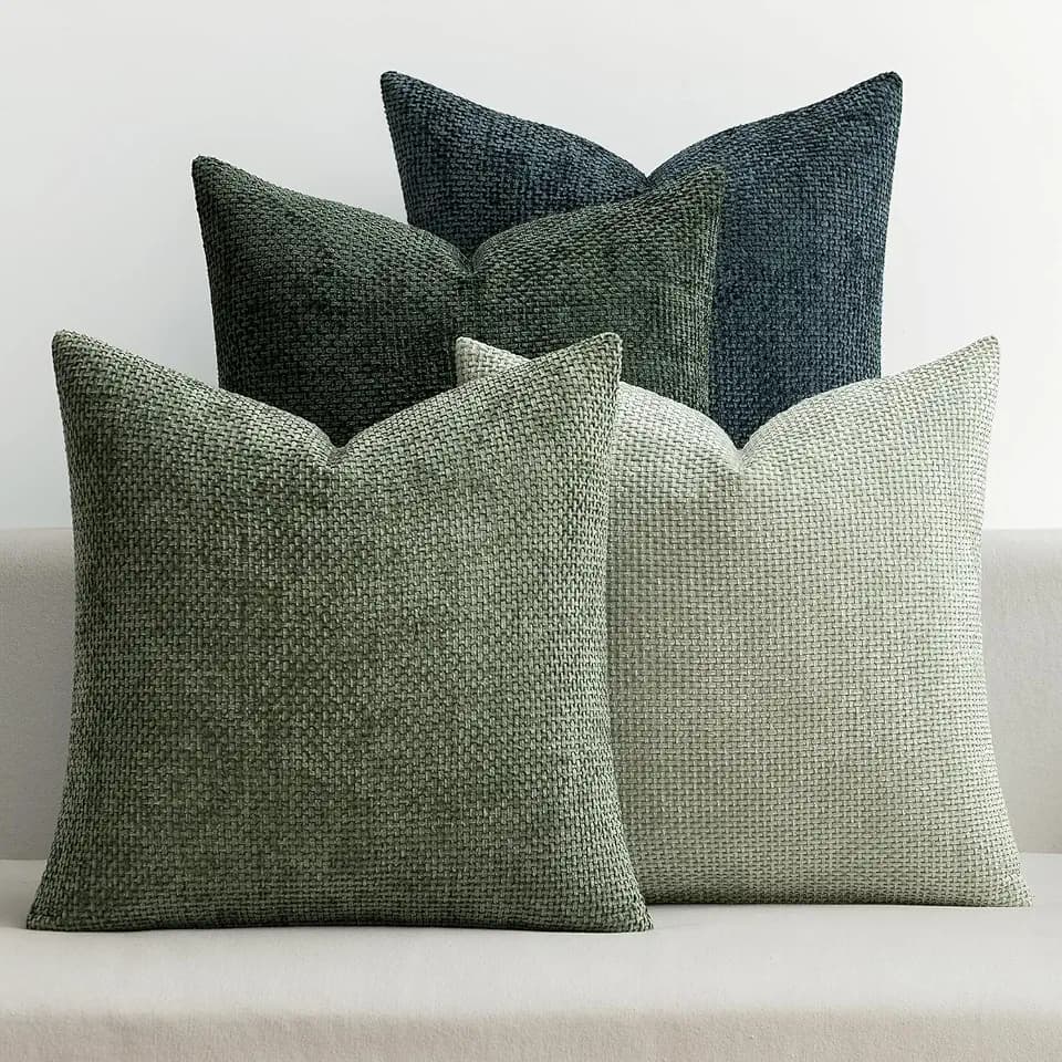 MIULEE Decorative Chenille Euro Pillow Covers Green Navy 22x22 Pack of 4