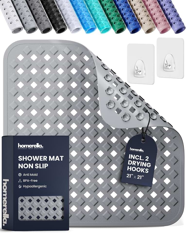 homerella Square Shower Mat Non Slip Anti Mold 21x21 Anti Slip Shower Mat