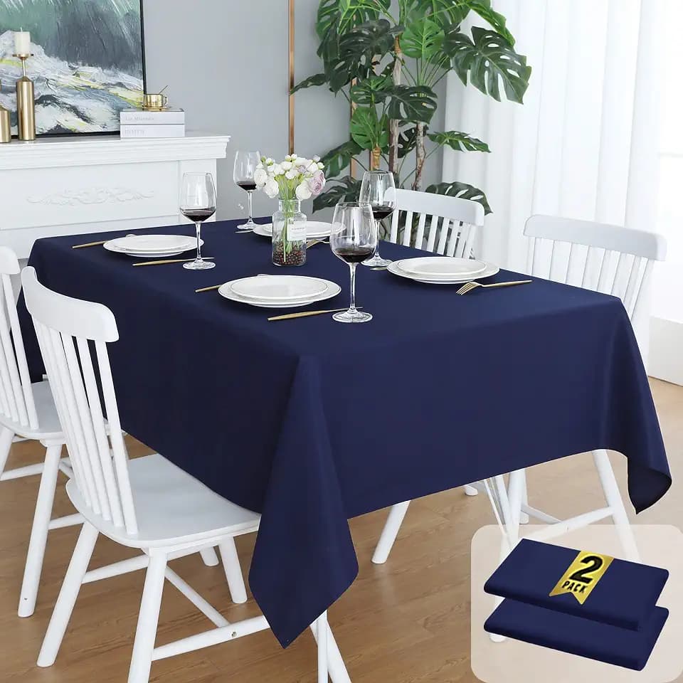 FOLINS&HOME 2 Pack Navy Blue Rectangle Tablecloth 60 x 102 Inch Table Cloth