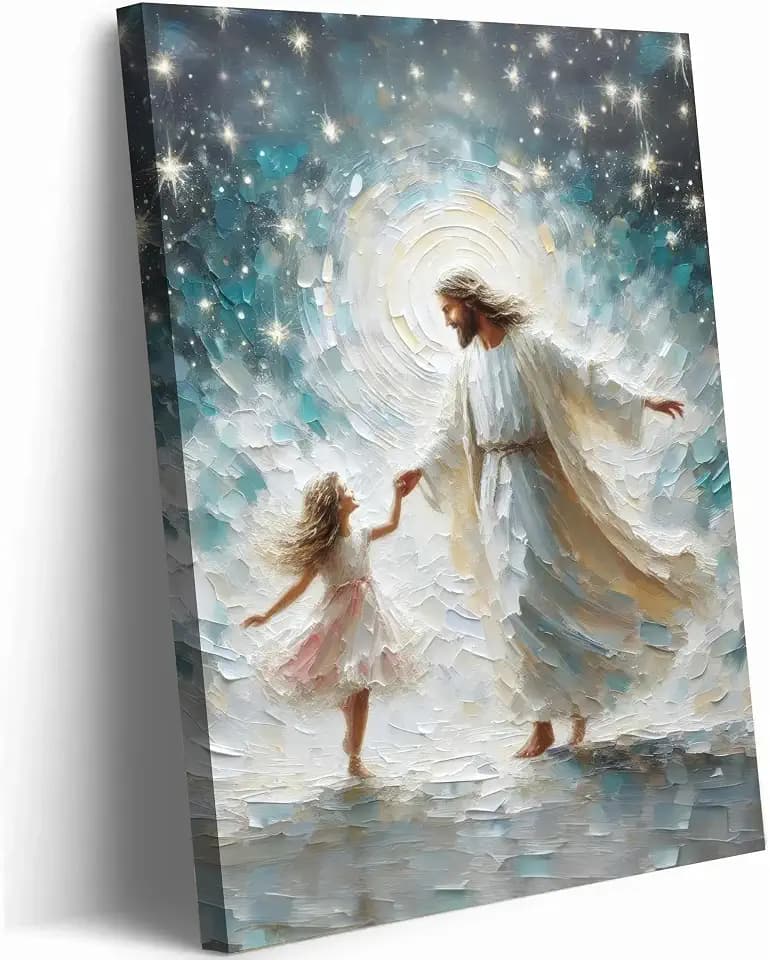 Jesus and Girl Canvas Wall Art Christian Faith Religious Decor 12inx16in