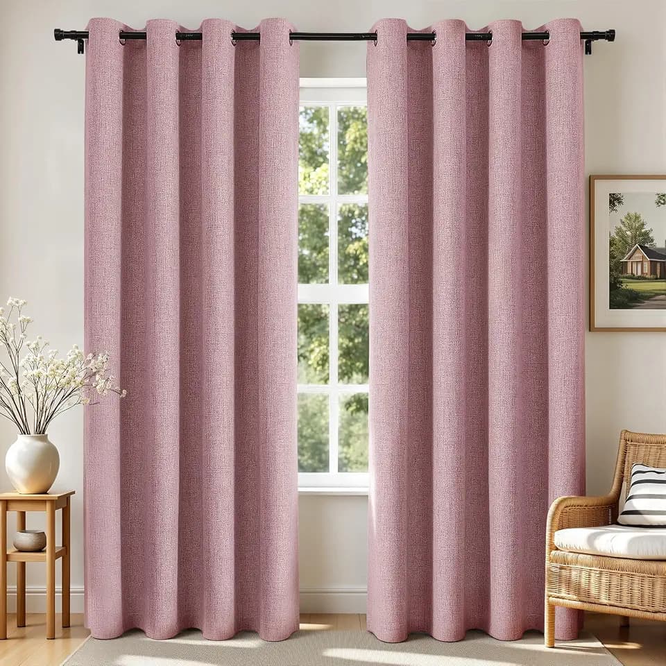 Joydeco Blackout Curtains 72 Inches Long 2 Panels Burg, Room Darkening Curtains for Bedroom, 100% Black Out Textured Thermal Drapes Privacy Protection 2 Panels Set(W52 x L72 Inch, Pink)