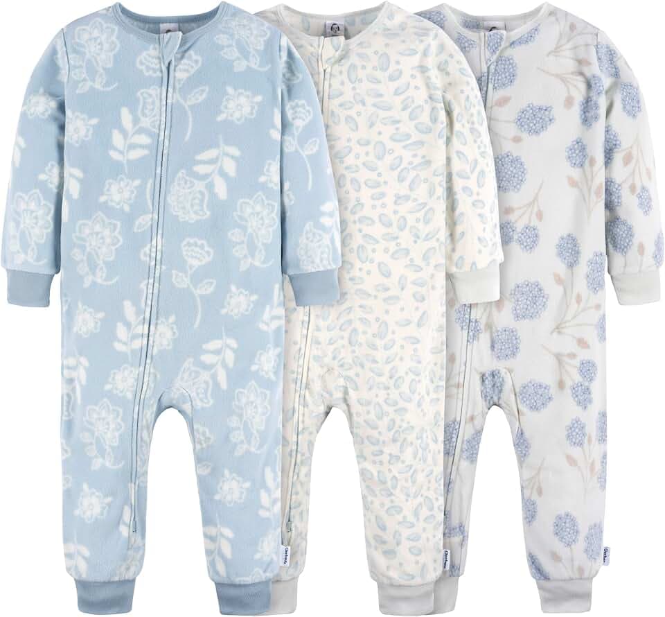 Gerber Baby & Toddler Girls Loose Fit Fleece Footless Pajamas 3-Pack