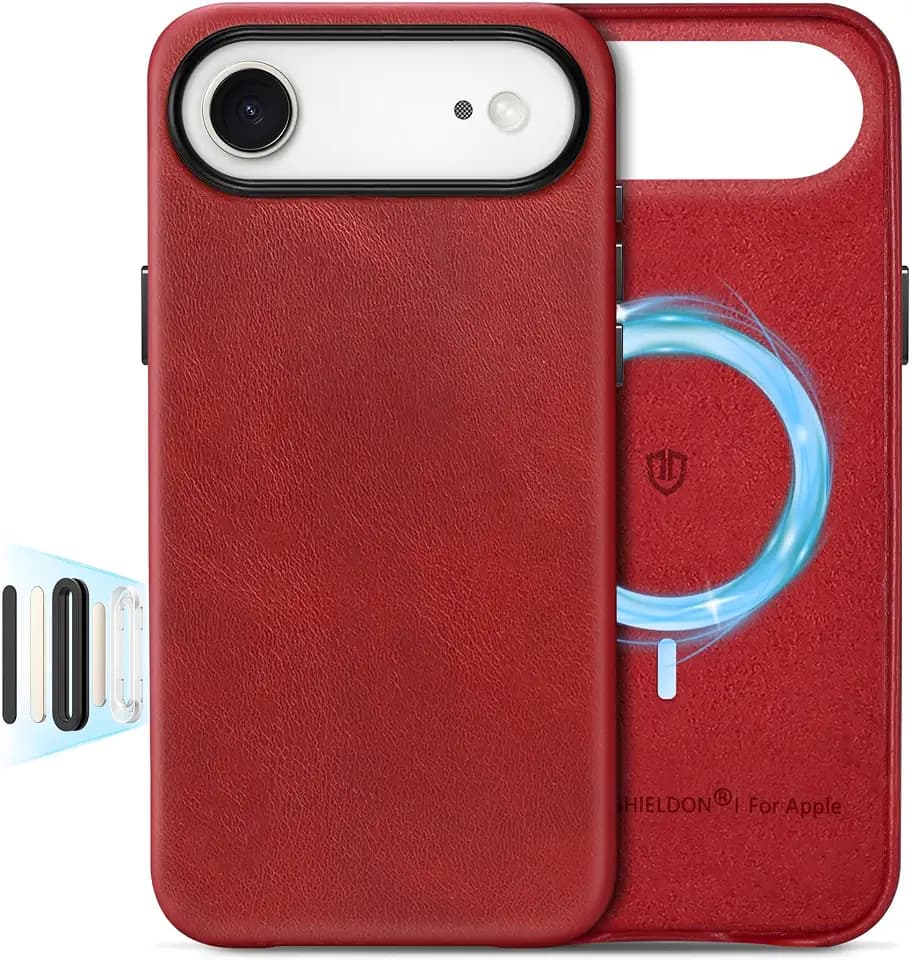 SHIELDON Genuine Leather Case for iPhone Air 6.5" 2025, Retro Red