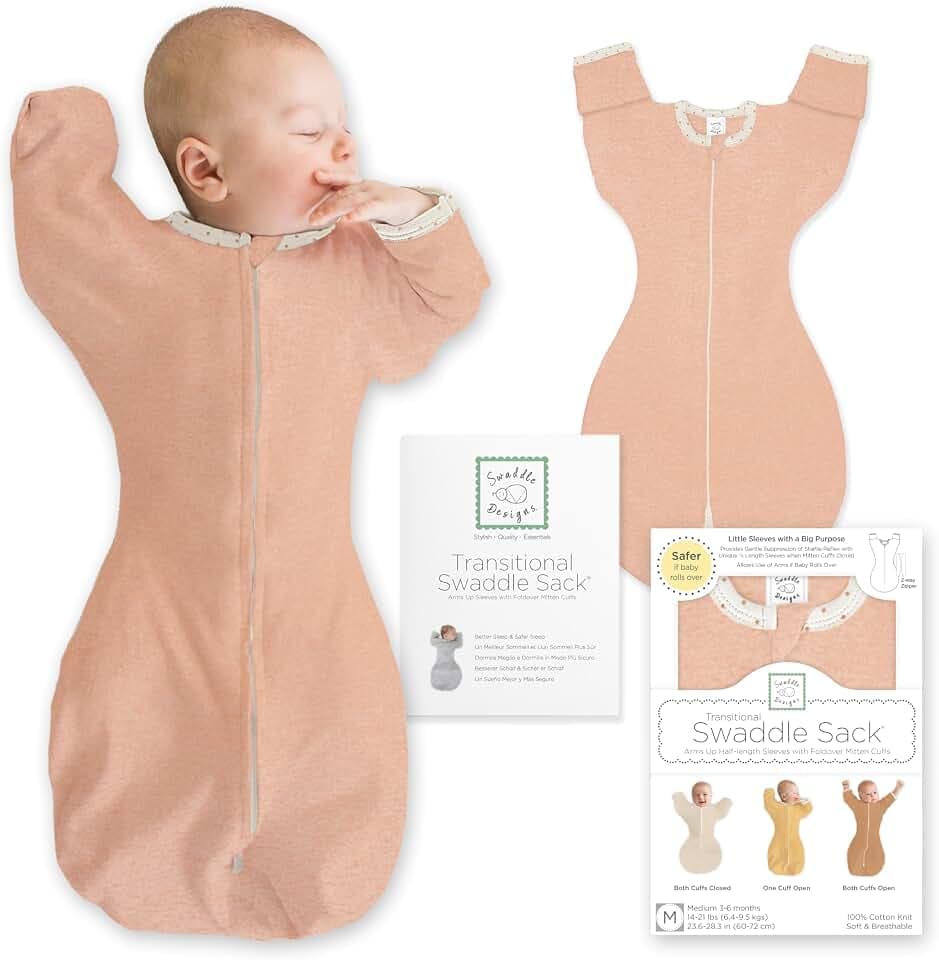 SwaddleDesigns Transitional Swaddle Sack, Heathered Peach Blush, 3-6mo