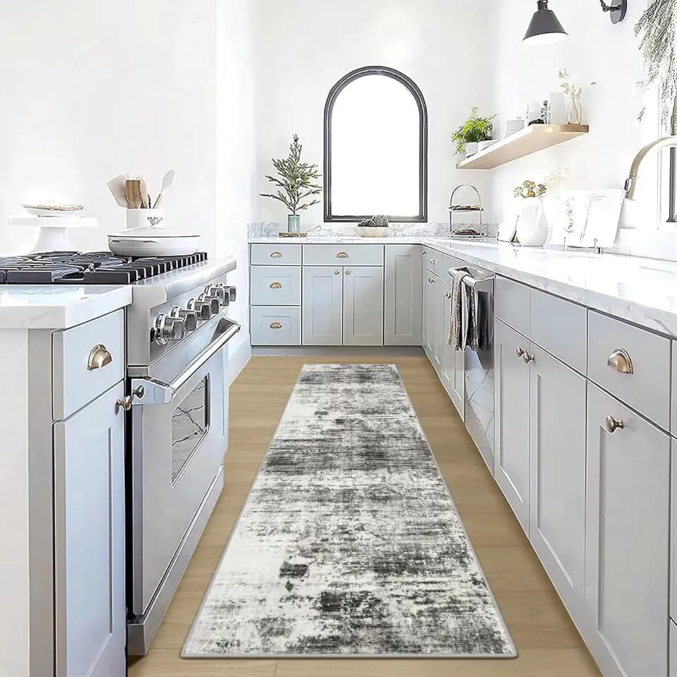 2'6''x8' Runner Rugs Washable Rug:Modern Abstract Hallway Black Grey Carpet
