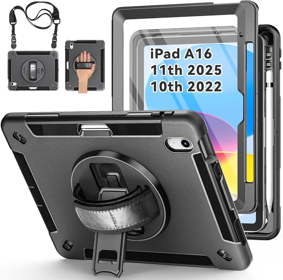 Miesherk Hülle für iPad A16 11./10.Generation 2025/2022 11"/10.9" Schwarz