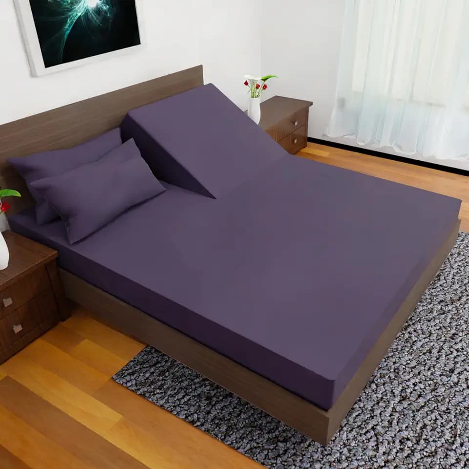 Top Split King Sheets Sets for Adjustable Bed, 4 Pcs Deep Pockets Double Brushed Microfiber Sheets, 34 Inch Split Top Fitted Sheet, 1 King Flat Sheet and 2 Pillowcases (Plum)