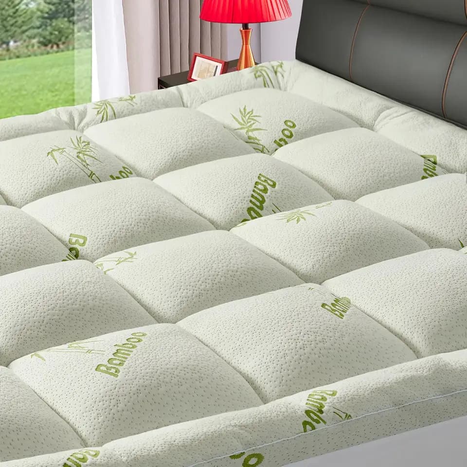 PATSBA Premium Viscose Made from Bamboo California King Size Mattress Topper, Quilted Fitted Extra Thick Mattress Pad,Pillow Top Mattress Cover with Deep Pocket Up to 21 Inches(72 * 84inch)