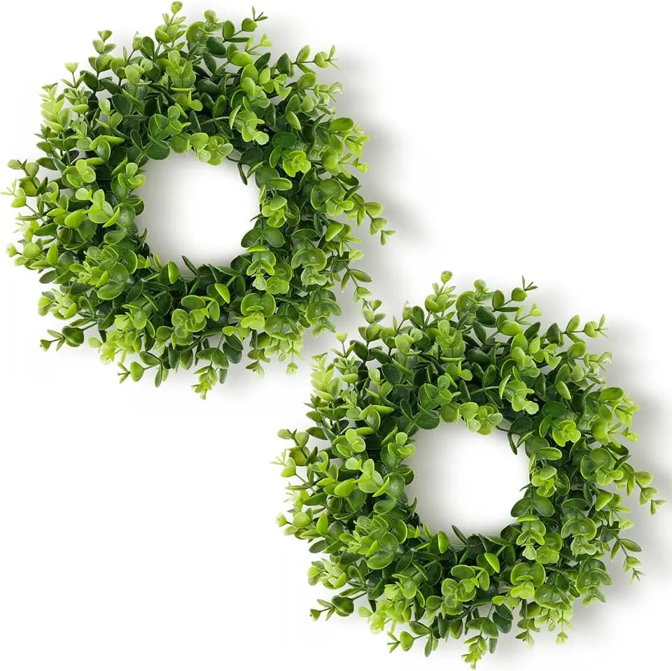 DDHS 11 Inch Artificial Boxwood Small Wreath for Front Doors, 2 Packs Green Leaves Wreath, Spring Summer Mini Wreaths for Indoor Outdoor Hanging Wall Window Wedding Home Decor Party Farmhouse