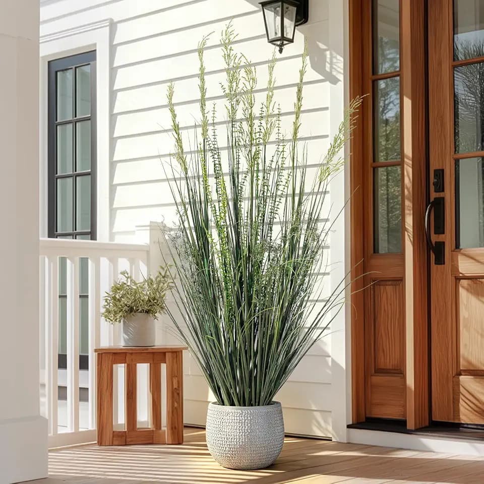 Faux Plastic plantas Synthetic Pampas Grass Artificial Cattail Reed Grass Indoor Outdoor Realistic Floor Plants Fake Grass for Home Office Wedding Patio Front Decor Plant Housewarming Gift