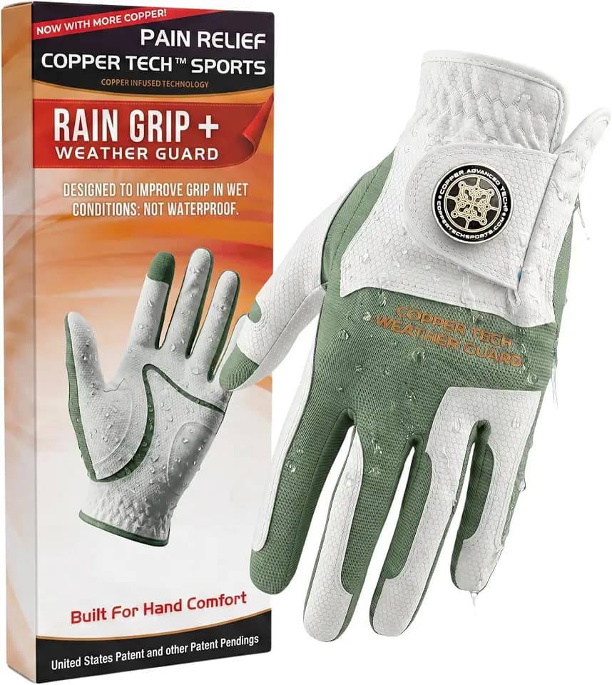 Copper Tech Plus Rain Golf Gloves Men Left Hand or Right Hand (Single) | Water-Enhanced Golf Rain Gloves for Men | Joint Support Ergonomic Copper Compression