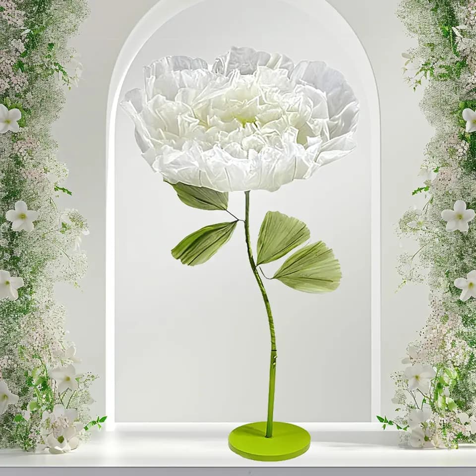 Wedding Giant Electric Artificial Flower, 6.56 Ft Giant Flower Decoration with Light, Electric Auto-Open Organza Floral for Wedding Birthday Home Party Shop Window Display (White, 23.6in)