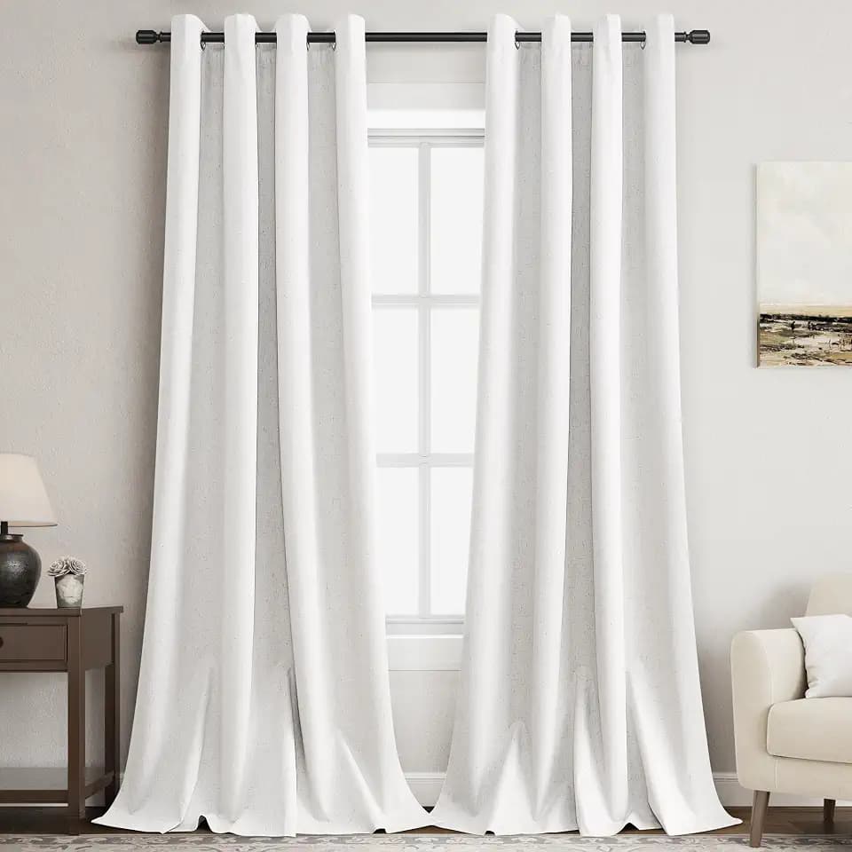 Nanspring 100% Blackout Linen Curtains 102 Inch Long for Bedroom Grommet Beige White Black Out Drapes for Bedroom Extra Long Thermal Insulated Blackout Curtain with White Backing 2 Panels 52Wx102L