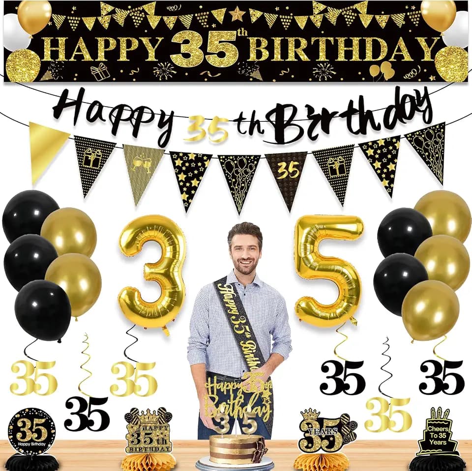 35th Birthday Decorations for Men, Black Gold 35th Party Decoration Kits
