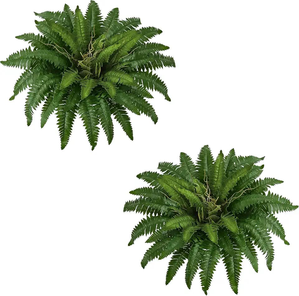 38In Artificial Boston Ferns Bush, Set of 2 Large Faux Ferns Plants, 47 Branches Fake Ferns for Home Living Room Decor, Indoor and Outdoor