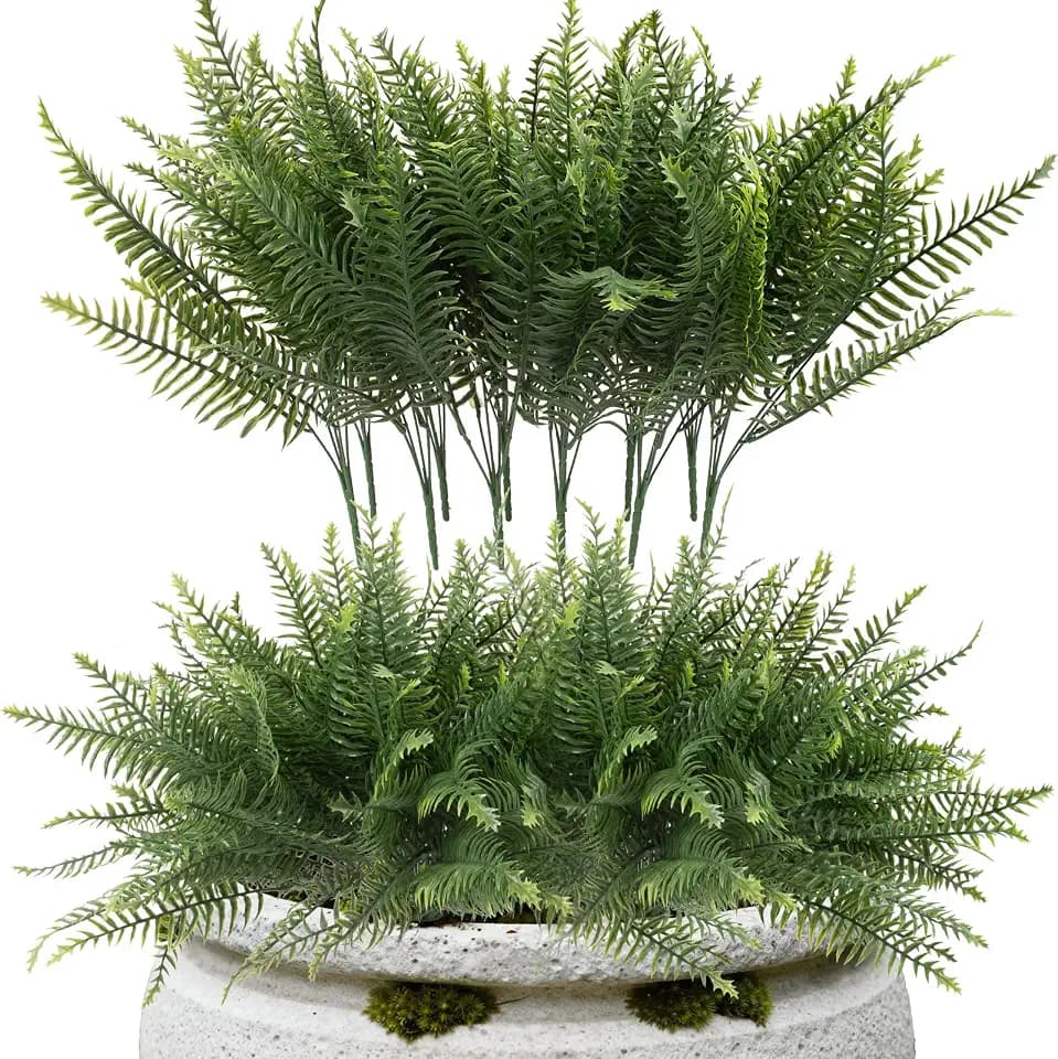 lovemoon 12 Pcs Fake Ferns for Outdoors UV Resistant Faux Fern Plants, Artificial Greenery Fern Stems for Outside, Garden Porch & Patio Greenery Decor(12, Green)