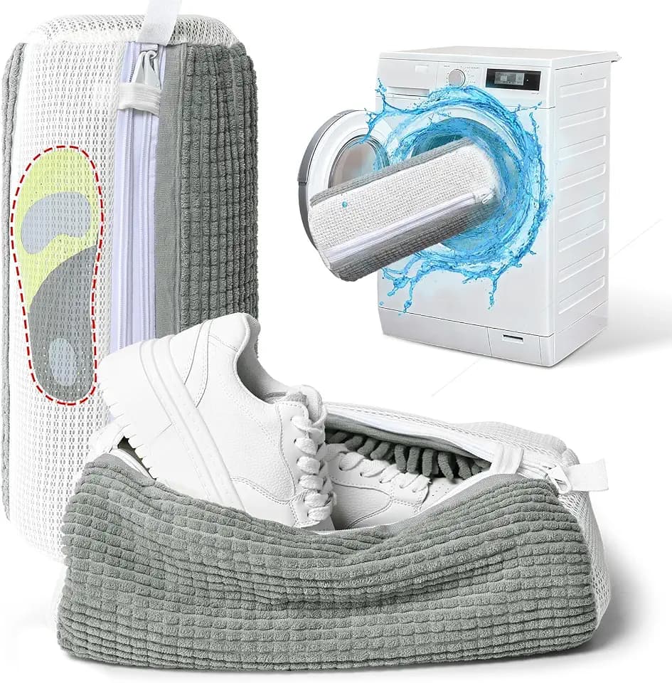 Anybar Shoe Washing Machine Bag Sneaker Laundry Bags Cleaning Shoes- for Washer and Dryer Microfiber Sneakers Shoe Wash Bag with Self Locking Zipper 2PCS Reusable Cleaner Bags (Grey)