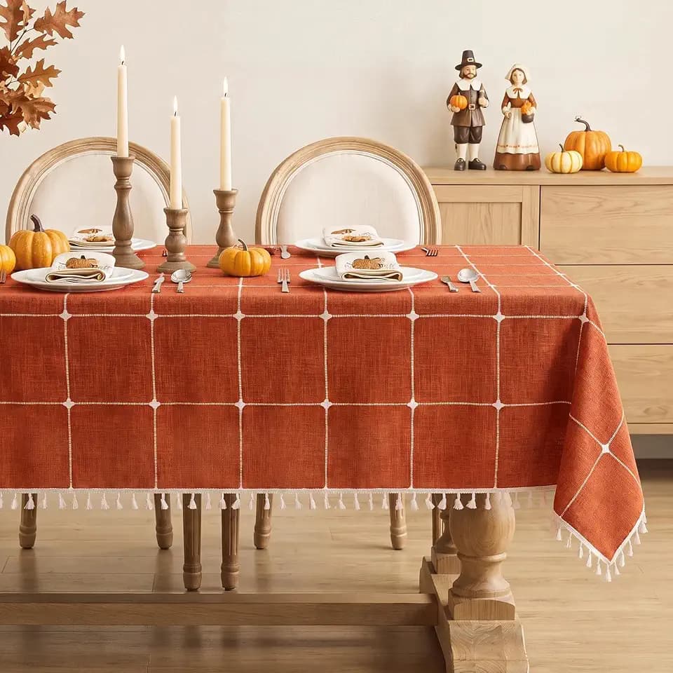 Softalker Fall Linen Rectangle Tablecloth with Tassel, 55 x 84 Inch