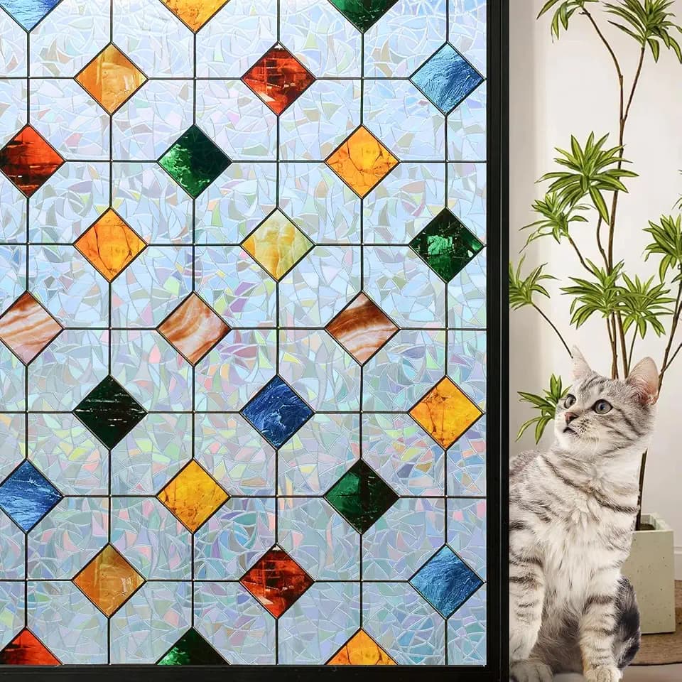DKTIE Colorful Gem Rhombus Decorative Window Privacy Film 29.5in X 78.7in