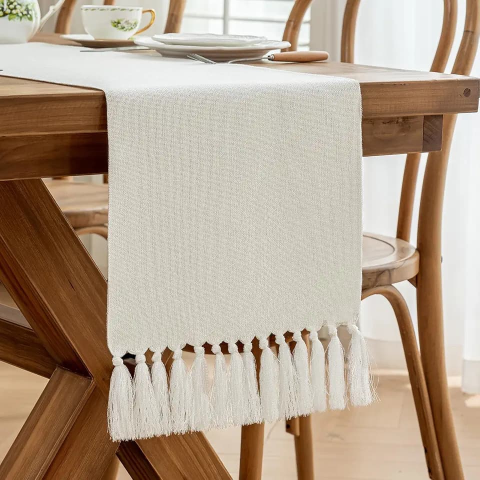 Laolitou White Table Runners 72 Inches Long, Farmhouse Boho Table Runner, Linen Texture Rustic Dining Table Decor Long, 13x72 Inches, White