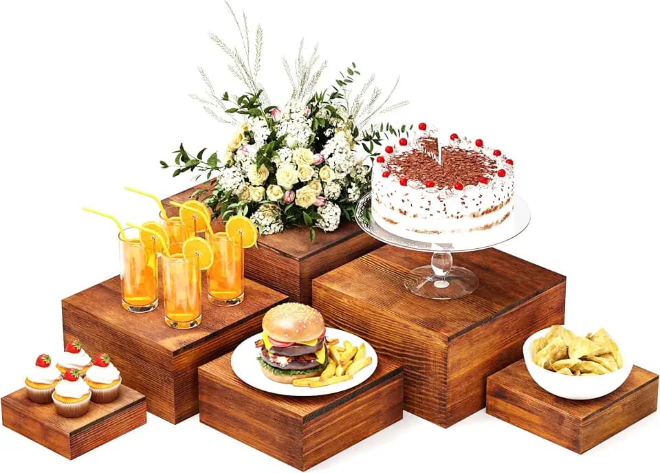 Wooden Display Risers,6PCS Jewelry and Accessories Risers for Jewelry Figurine 5in to 10in For Buffet Party Rustic Wood Cake & Cupcake Stands& Decor (Walnut, 5IN to 10IN)