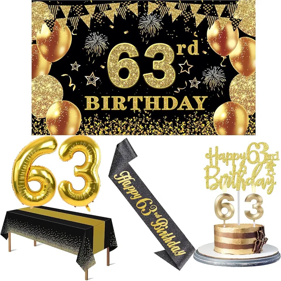 YeohJoy 63rd Birthday Decorations for Men Women Black Gold
