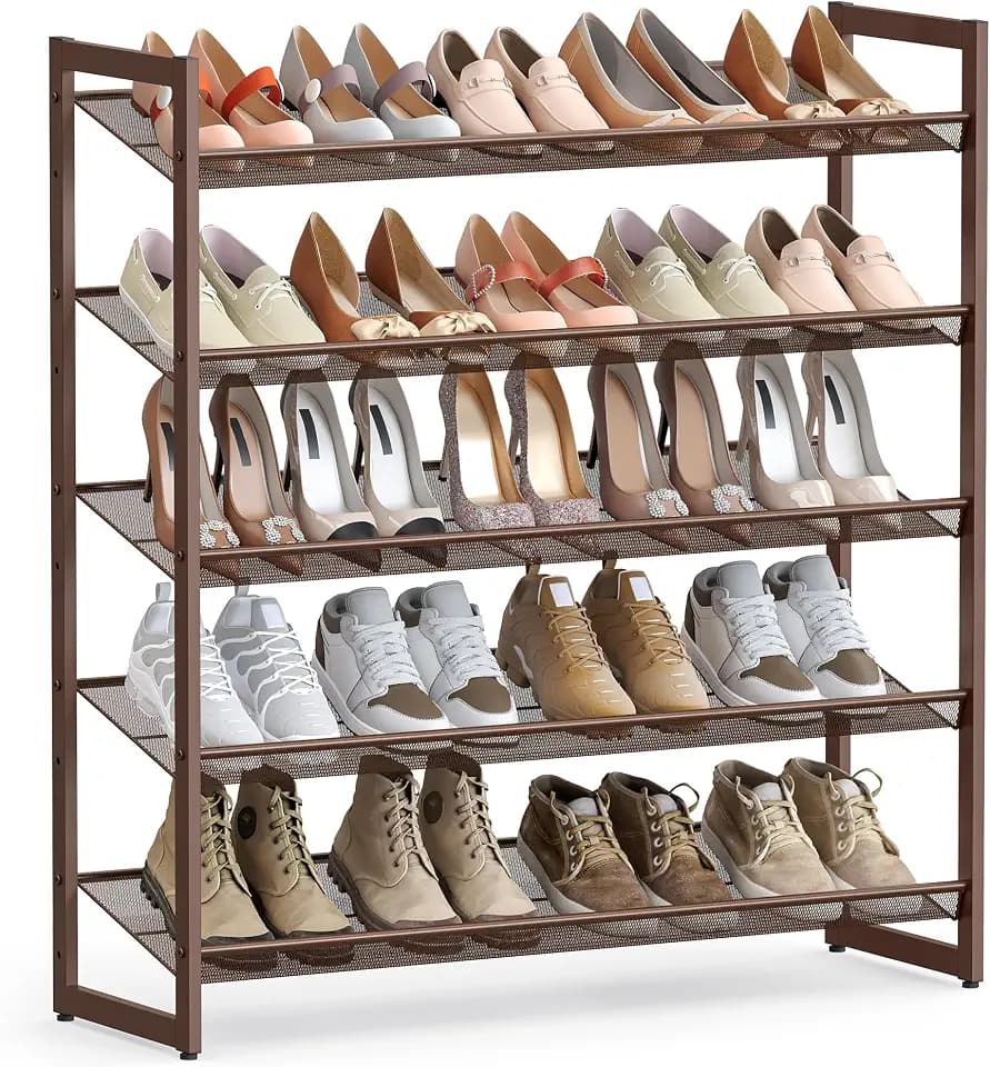 SONGMICS Metal Shoe Rack, 5-Tier Shoe Organizer, Holds 20-25 Pairs