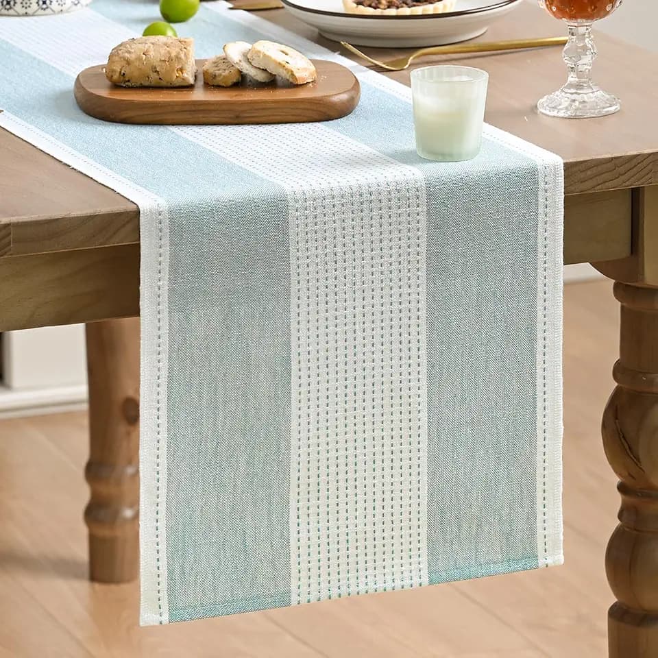 Artoid Mode Ice Blue Farmhouse Rustic Table Runner, Seasonal Macrame Fabric Kitchen Dining Holiday Wedding Table Decor for Home Party 13x72 Inch