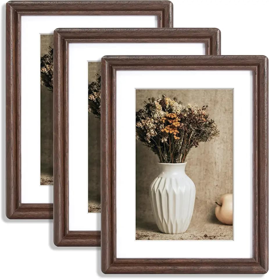 RICHFOCUS 5x7 Picture Frame Set of 3, Natural Solid Walnut Wood Photo Frame