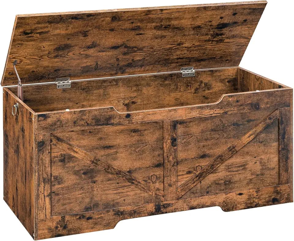 HOOBRO Storage Bench, 43.3” Retro Wooden Storage Chest with U-Shaped Cut-Out Pull, Safety Hinge, Supports 330 lb and Easy Assembly for Toy Box Organizer (Rustic Brown) BF772CW01G1