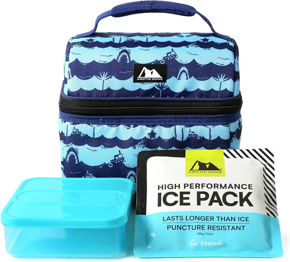 Arctic Zone Kids Lunch Box with Ice Pack and Container, Deep Shark