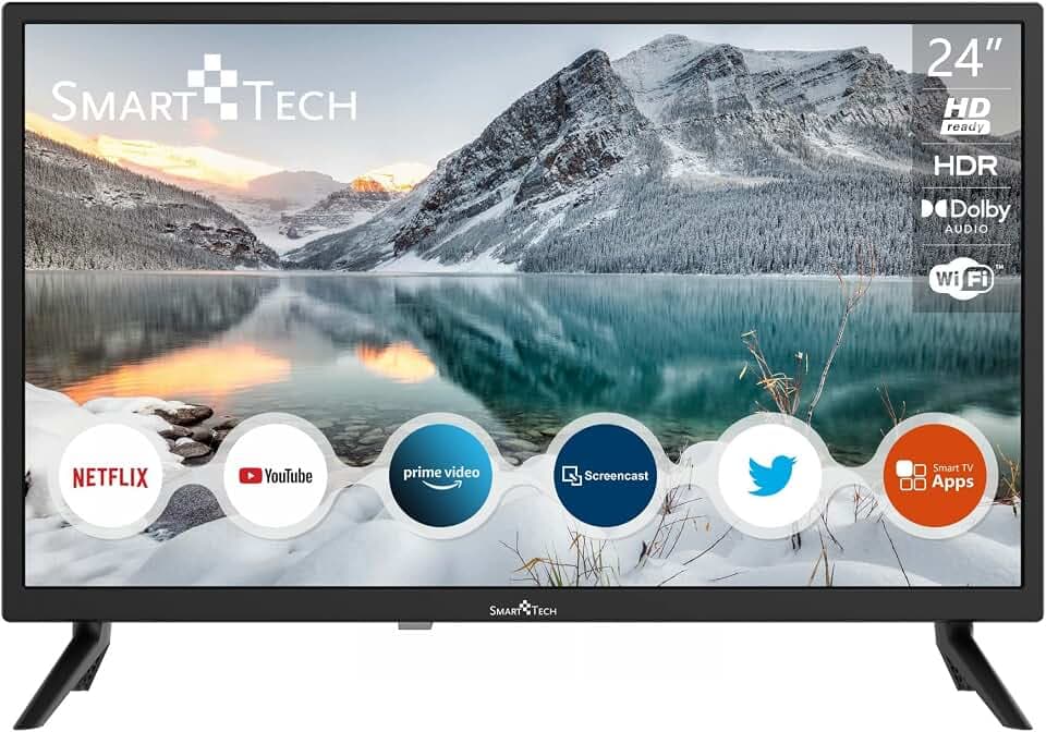 Smart Tech HD LED 24 Zoll (60 cm) Linux Smart TV 24HL10T1, Vier Kern, 1G/4G, DVB-T2/C/S2, H.265, Dolby Audio, 2T2R Wi-Fi, Netflix/YouTube/Prime, Schwarz