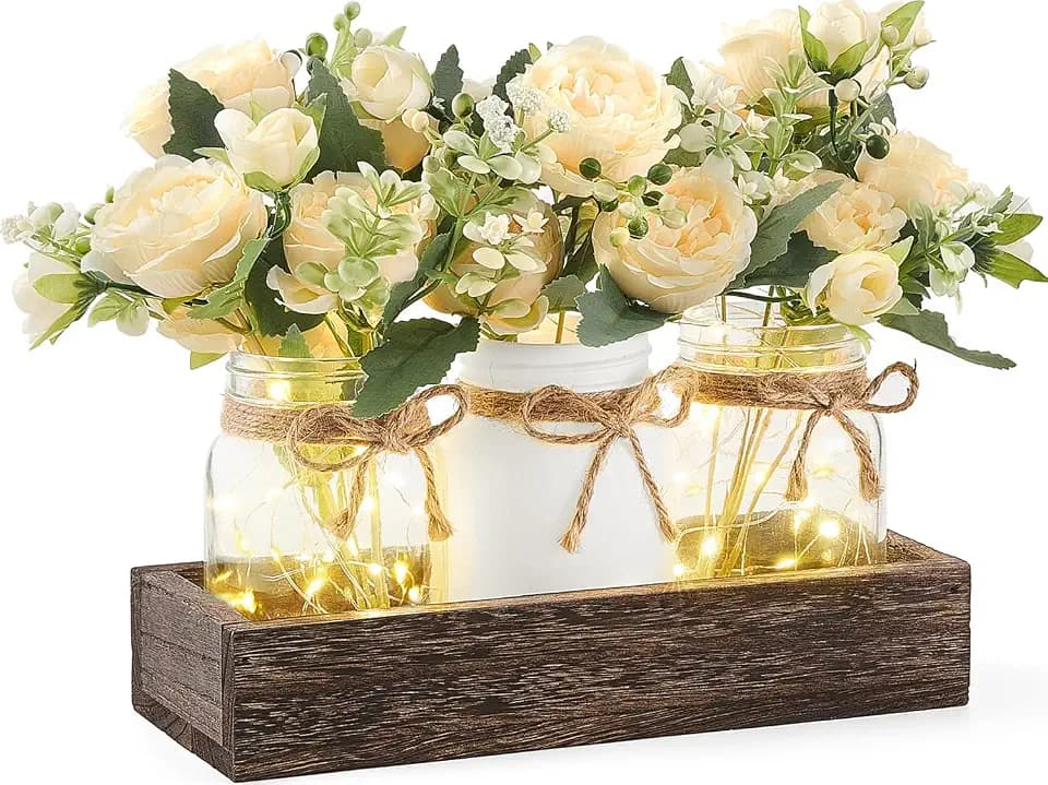 Mkono Mason Jar Lights Centerpieces for Tables Dining Room Farmhouse Decor