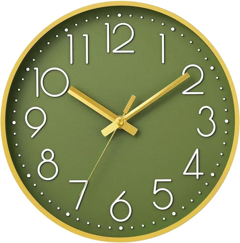 DAXSMY Wall Clock 12 Inch Green Decorative, Battery Operated Silent