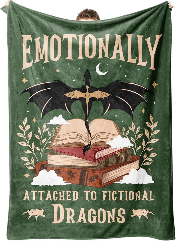 Leebbsin Fantasy Book Lovers Gifts, Bookish Dragon Throw Blanket