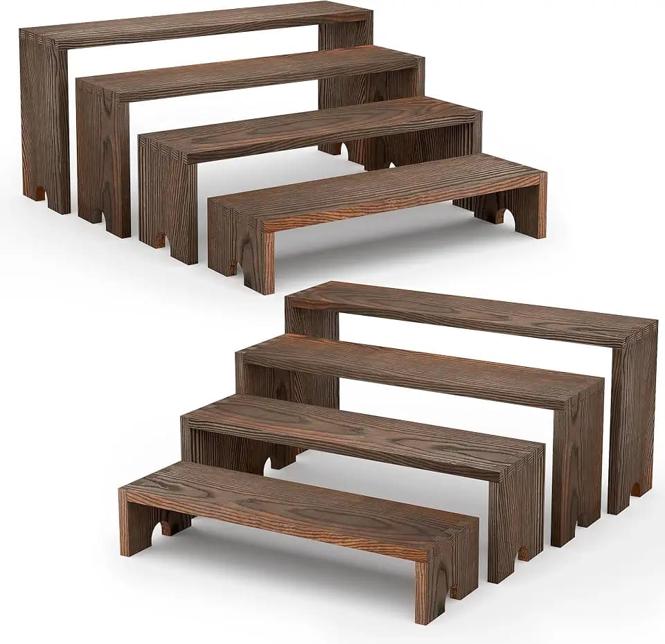 2 Set Wooden Cupcake Stand for Decor, 4 Tiered Display Risers