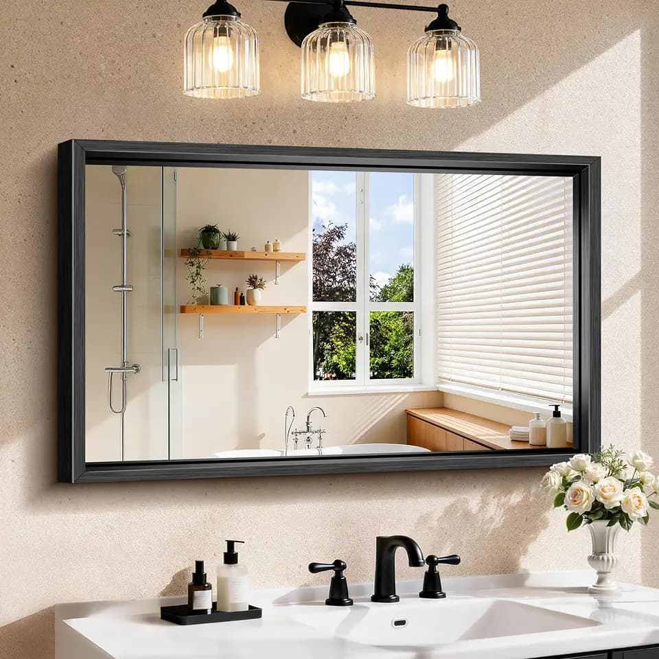 CIRCUMI 24"x40" Brushed Black Bathroom Mirror, Rectangular Vanity Mirror