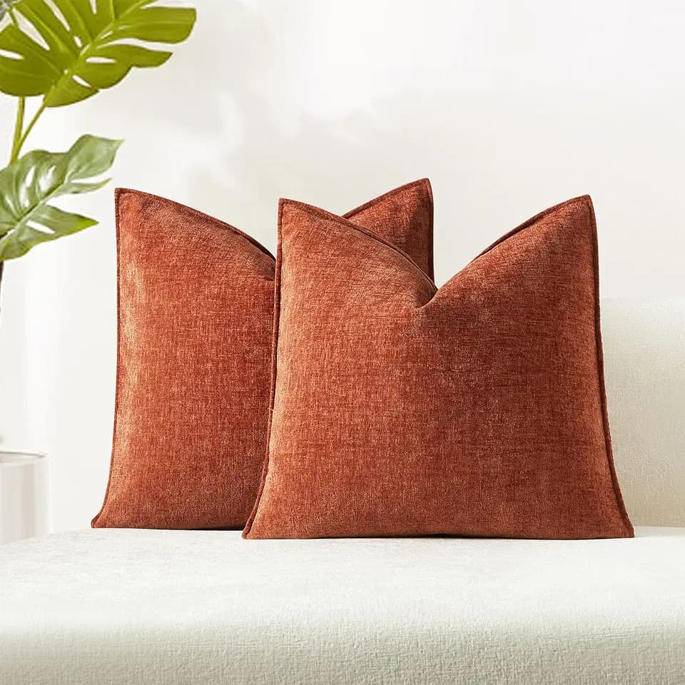 24x24 Chenille Decorative Throw Pillow Covers Case Set of 2,Burnt Orange