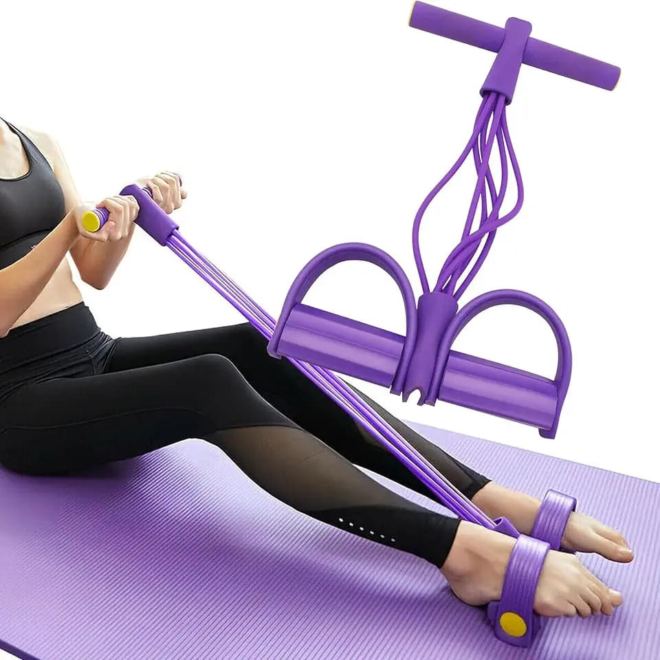 PWireless Pedal Resistance Bands with Handles, 6-Tubes Manual Tension Training Pedal, Natural Rubber Foot Pedal Resistance Bands, Multifunction Fitness Bands for Leg, Waist, Arm, Abdomen
