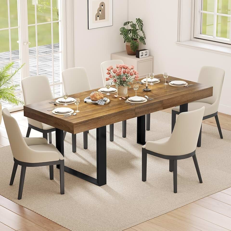 Zevemomo 63"-78.7" Dining Table Extendable for 6-8, Farmhouse Kitchen Table