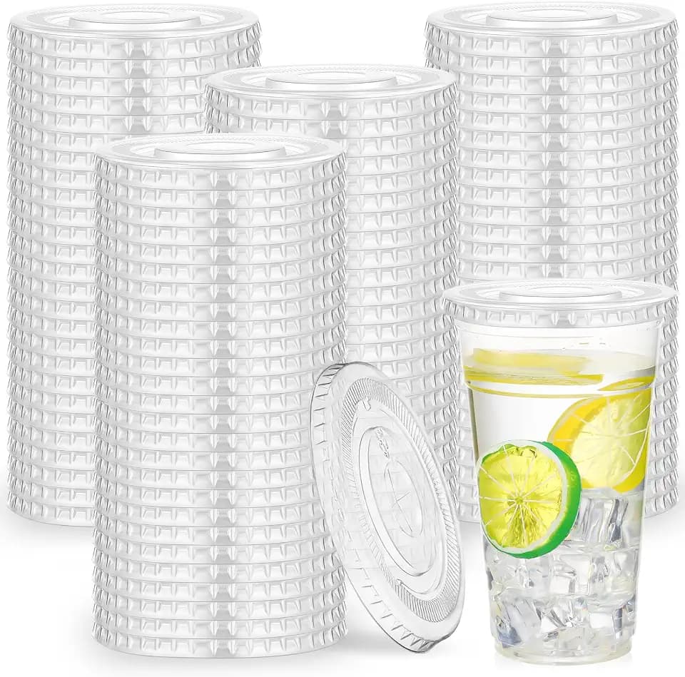 Hortsun 500 Count 107mm PET Flat Lids with Straw Slot for 12-24 oz Cups