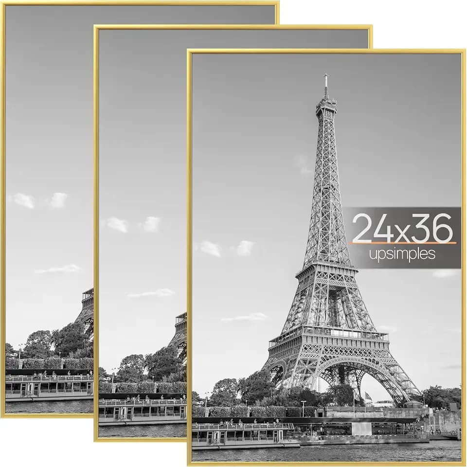 upsimples 24x36 Poster Frame, Easy Slide-In Assembly, Gold, 3 Pack